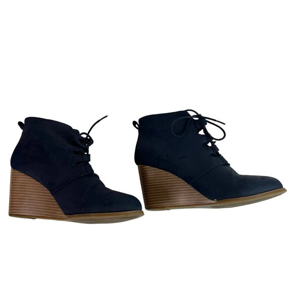 🟣🟣🟣 NAUTICA Womens Size 9.5 Dark Blue Tie Up Wedge Heels - Picture 6 of 8